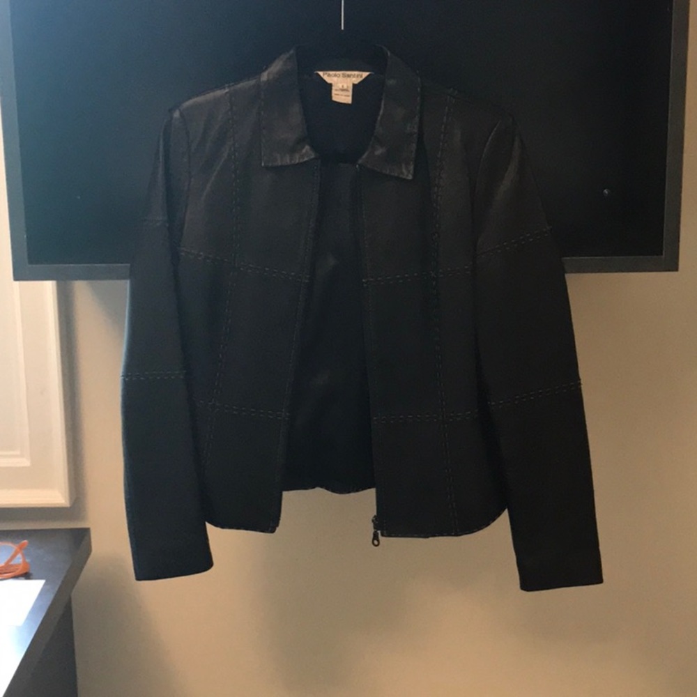 Paolo Santini Black 100% Leather Jacket with Grey Stitching